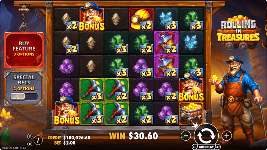 Free Spins multiplier chain in Rolling in Treasures