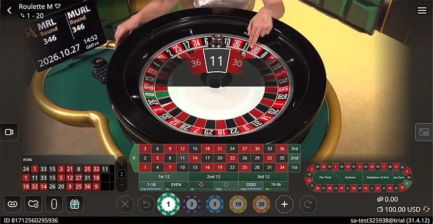 Roulette SA Gaming runs a single-zero European wheel with a live dealer