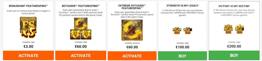 Bonus Buy Options  - Strength of Hercules Slot