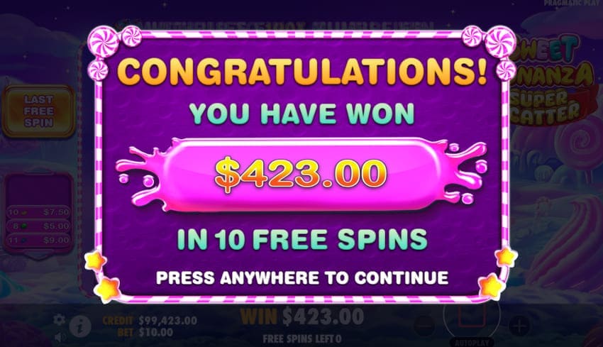 Total Win Free Spins - Sweet Bonanza Super Scatter