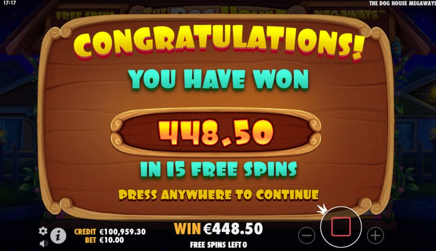 Free Spins Win - The Dog House Megaways