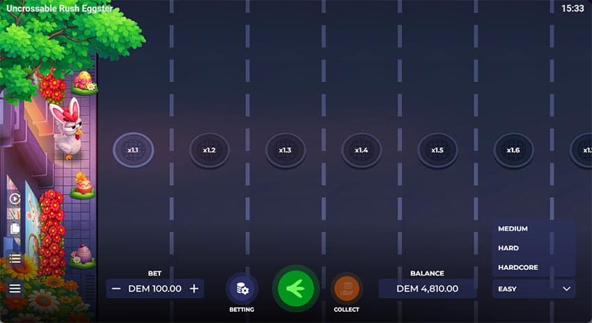 Uncrossable Rush Eggster gameplay - main screen with difficulty selector