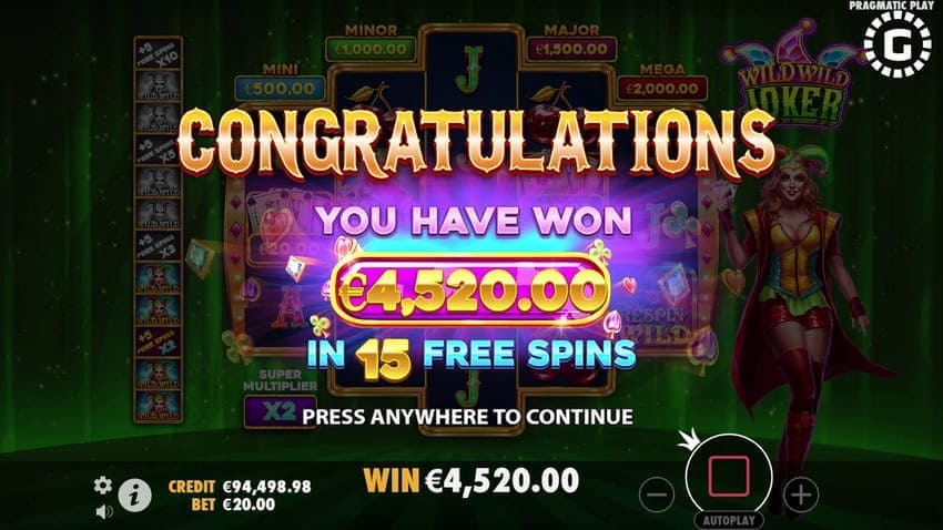 Total Win Free Spins - Wild Wild Joker Slot
