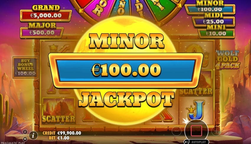 Minor jackpot Win x100 - Wolf Gold 4 Pack Slot