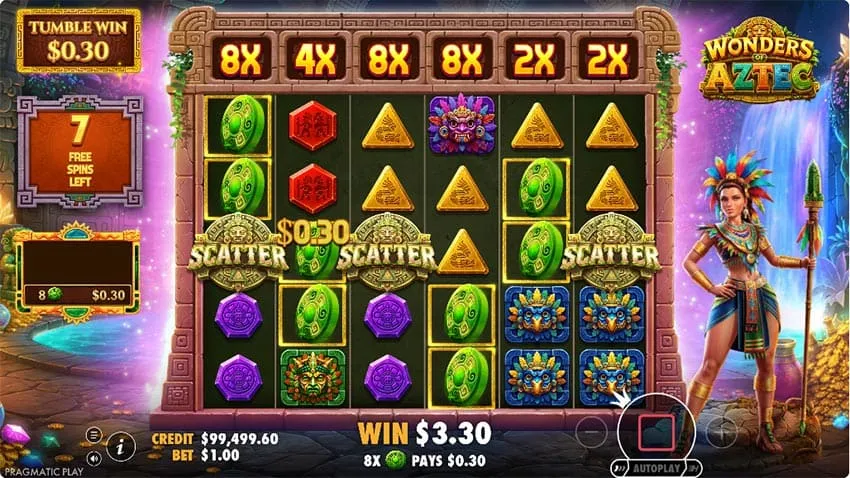 Wonders of Aztec Slot - 3 Scatters in Free Spins