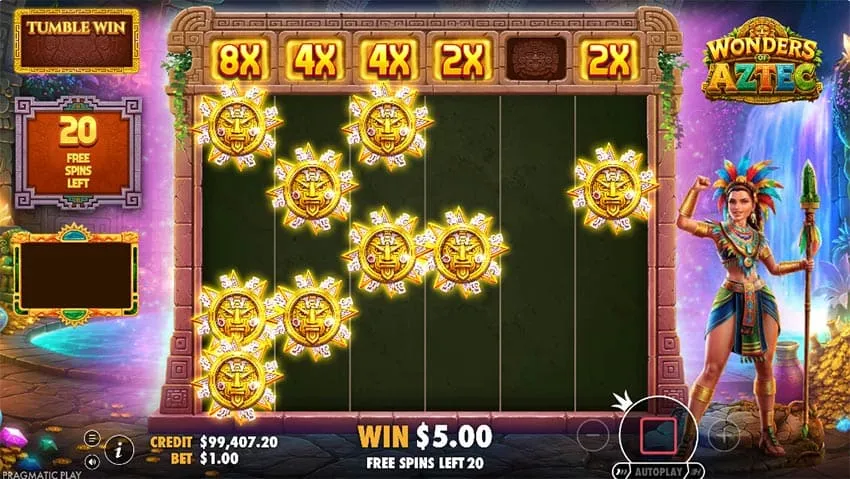 Wonders of Aztec Slot - Bomb Multiplier Symbols in Bonus Round