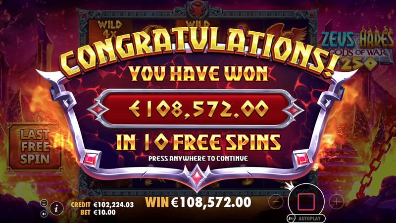 Total winnings of €108,572 in the bonus round