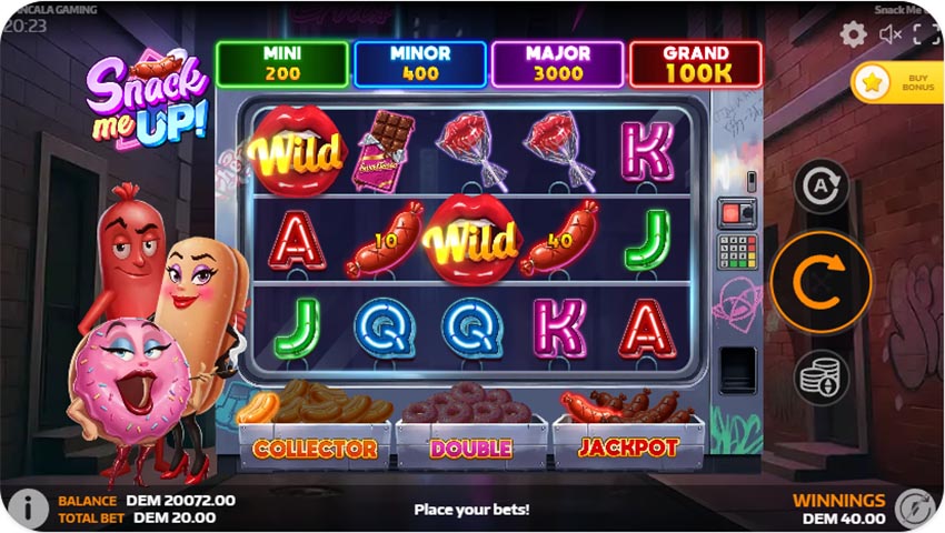 The Snack Me Up! slot base game - 5x3 grid with 20 paylines